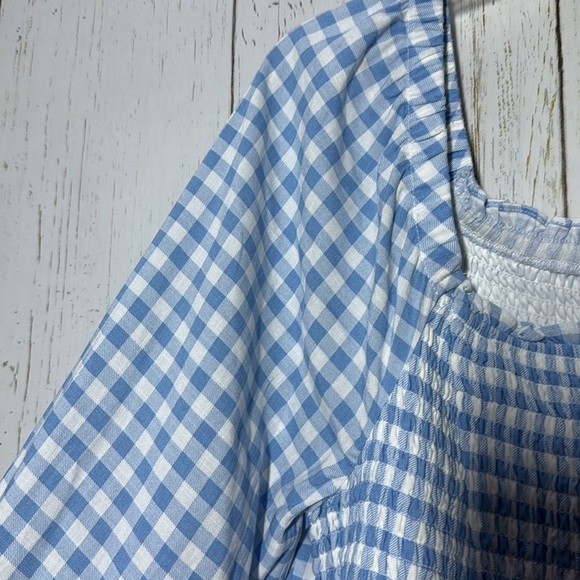 Torrid Rayon Gingham Blue White Smocked Bodice Long Sleeve Crop Blouse 1X - Picture 4 of 5